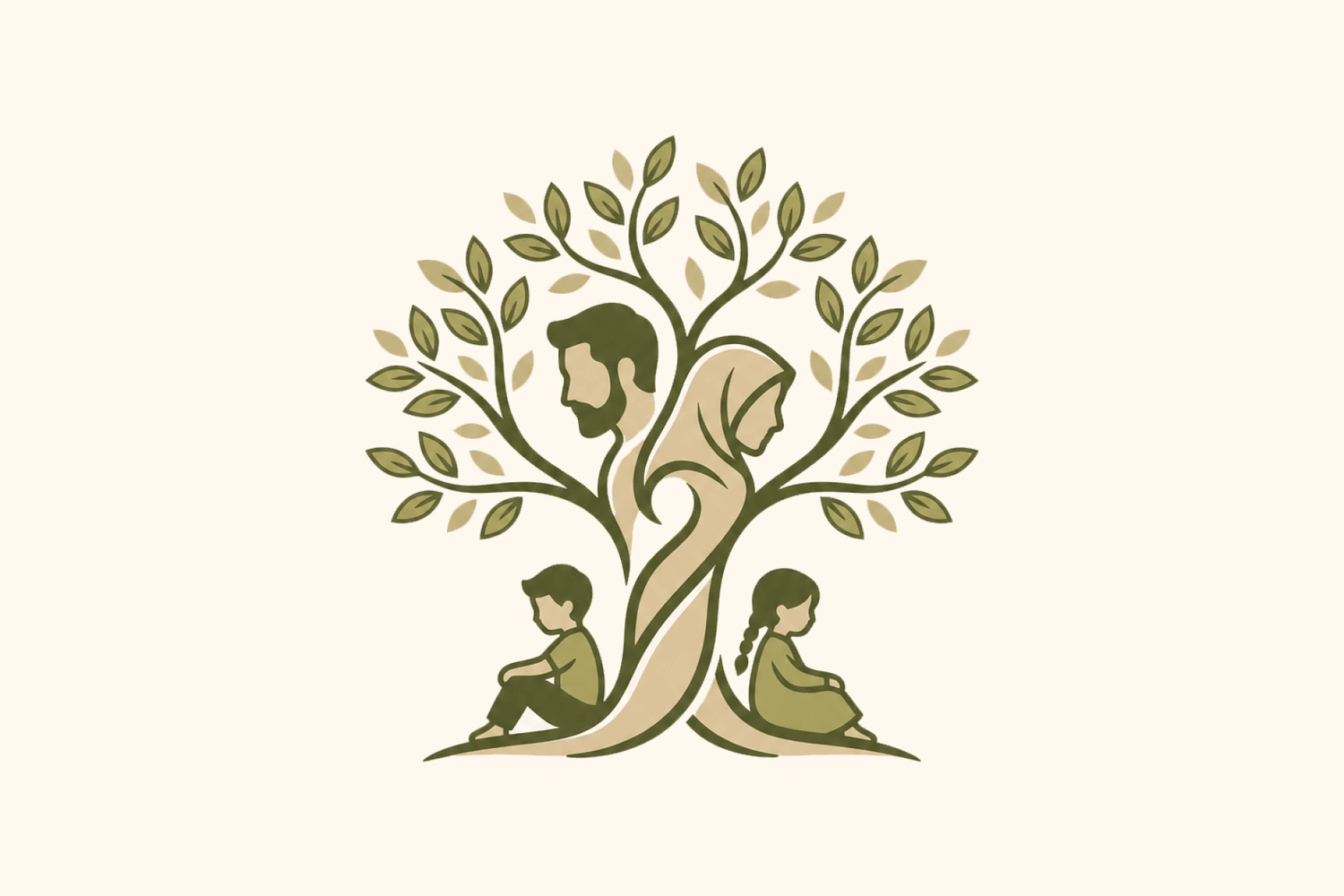 Qiyami logo: a family — parents and two children — growing together within a tree
