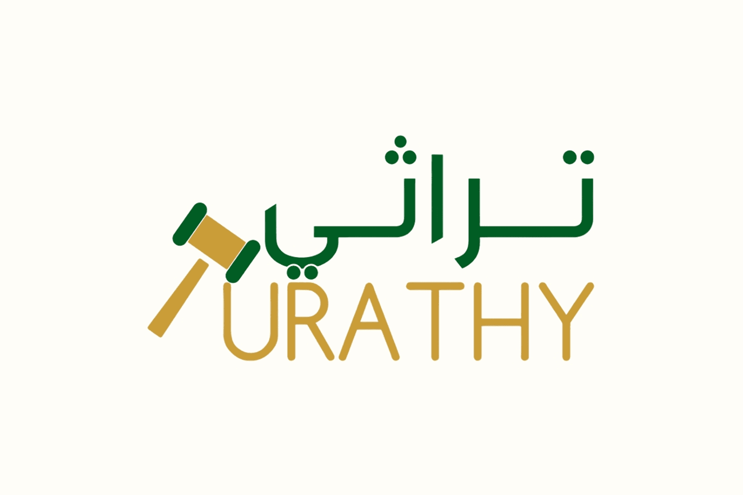 Turathy logo: a gavel beside the wordmark in green and gold
